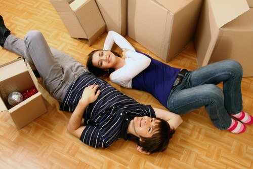 Preparation for a local move with packed boxes and furniture
